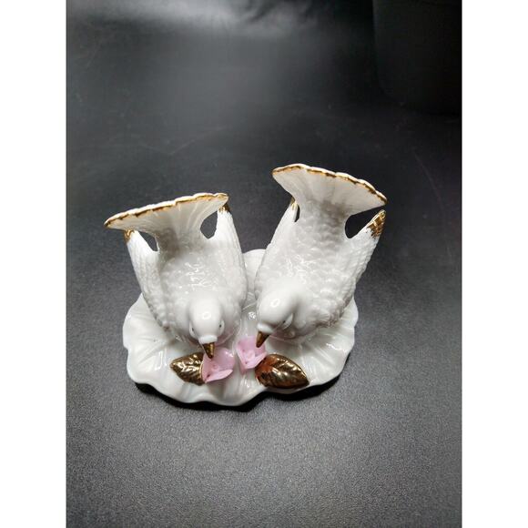 Lefton Fine China Turtle Doves Figurine 06303 Hand Painted Gold Tip 1987 Japan - Picture 6 of 11